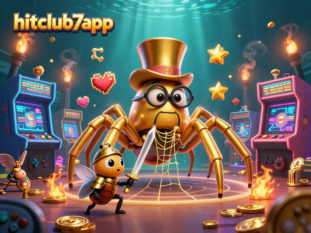 Join the fun at hitclub7app with golden elements and colorful gaming activities in this exciting casino scene.