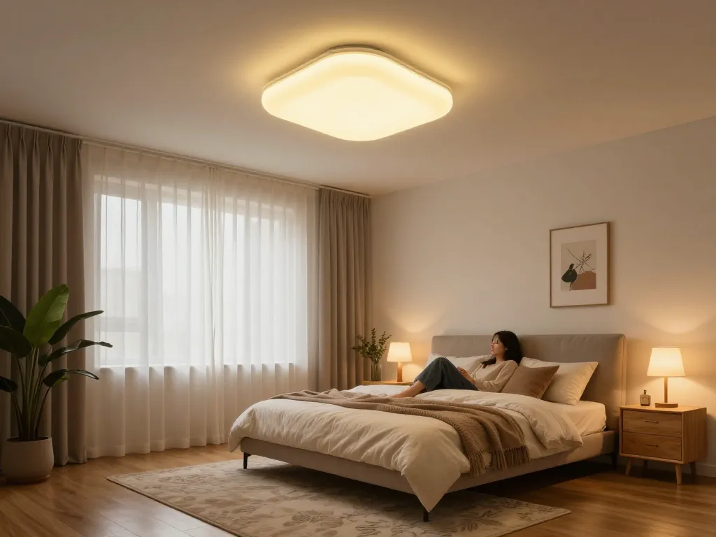 Focos de techo para dormitorio elegantes iluminando un acogedor dormitorio.