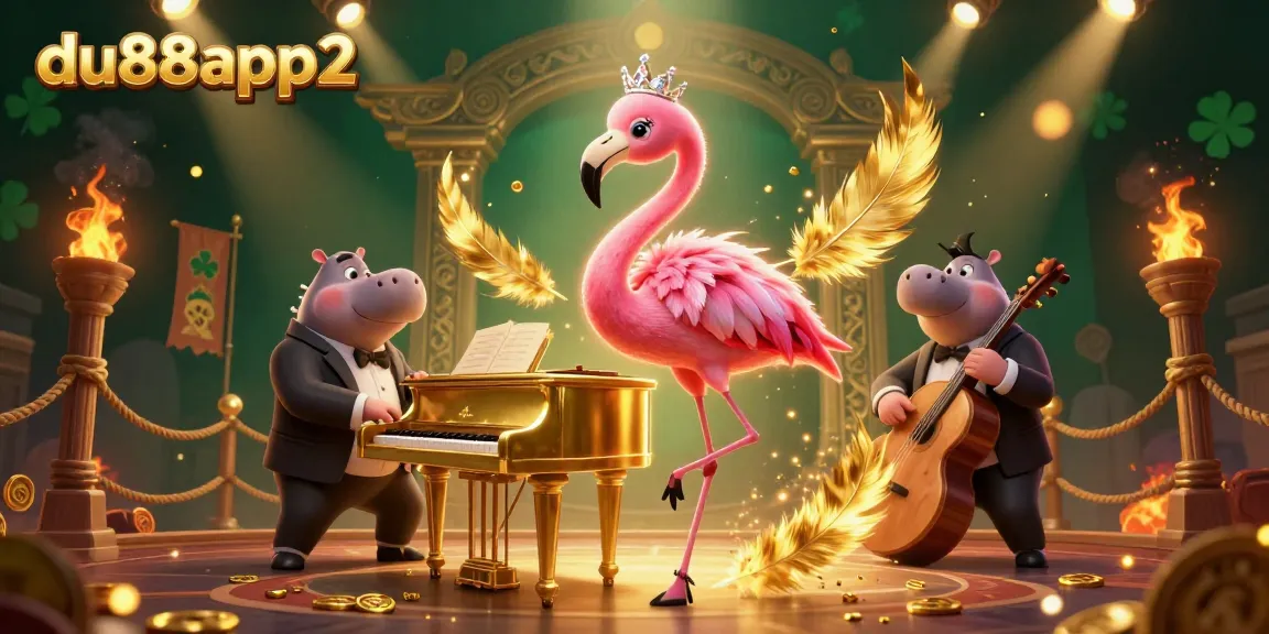 Experience thrilling gameplay with du88app2’s vibrant casino scene featuring a flamingo singer and hippo bassist.