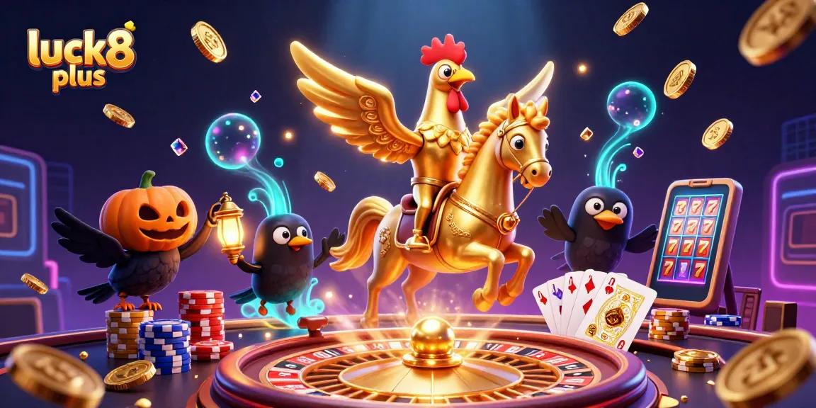 Experience dynamic gambling with luck8 plus in a vibrant casino scene filled with golden coins and exciting games.