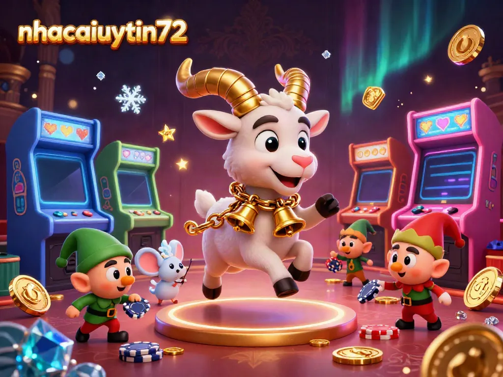Experience the festive atmosphere of nhacaiuytin72 with cartoon characters in a vibrant casino setting.