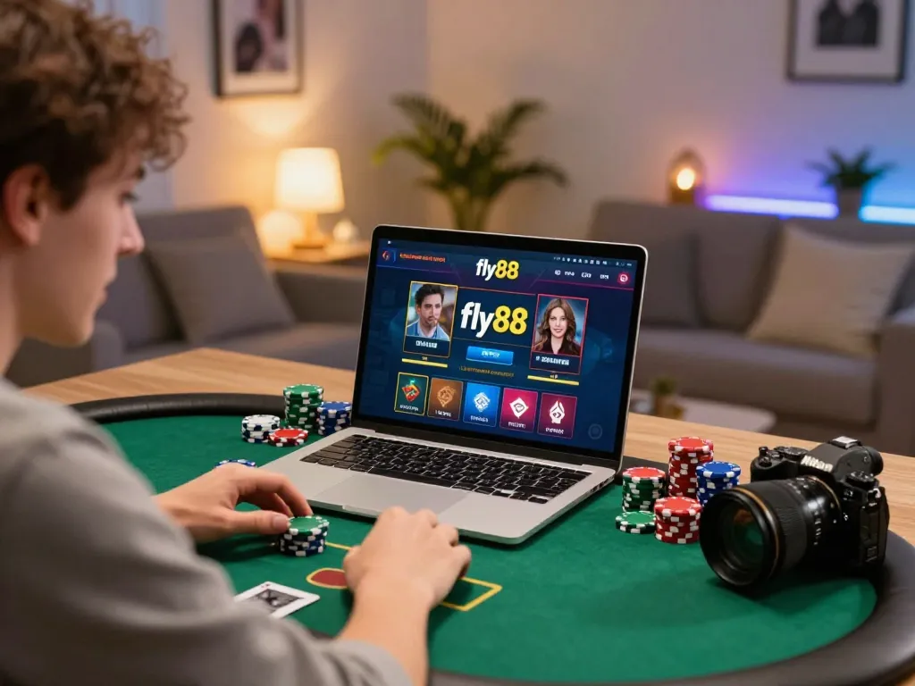 Engaging with fly88 platform at home for strategic online poker gaming experience.