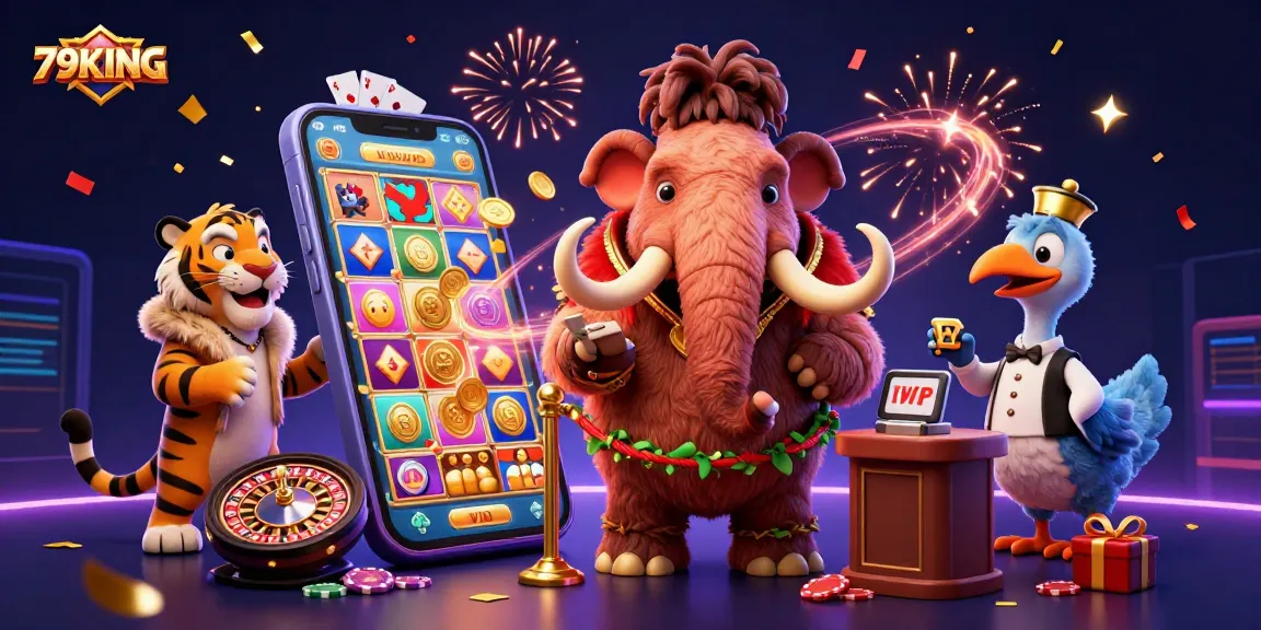 Experience the excitement at 79KING casino with a vibrant, dynamic 3D illustration featuring enchanting characters.