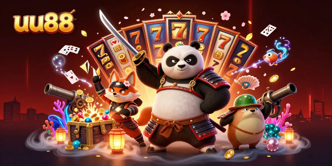 Experience thrilling gameplay with uu88 as a samurai panda battles alongside a ninja fox in a rich casino world.
