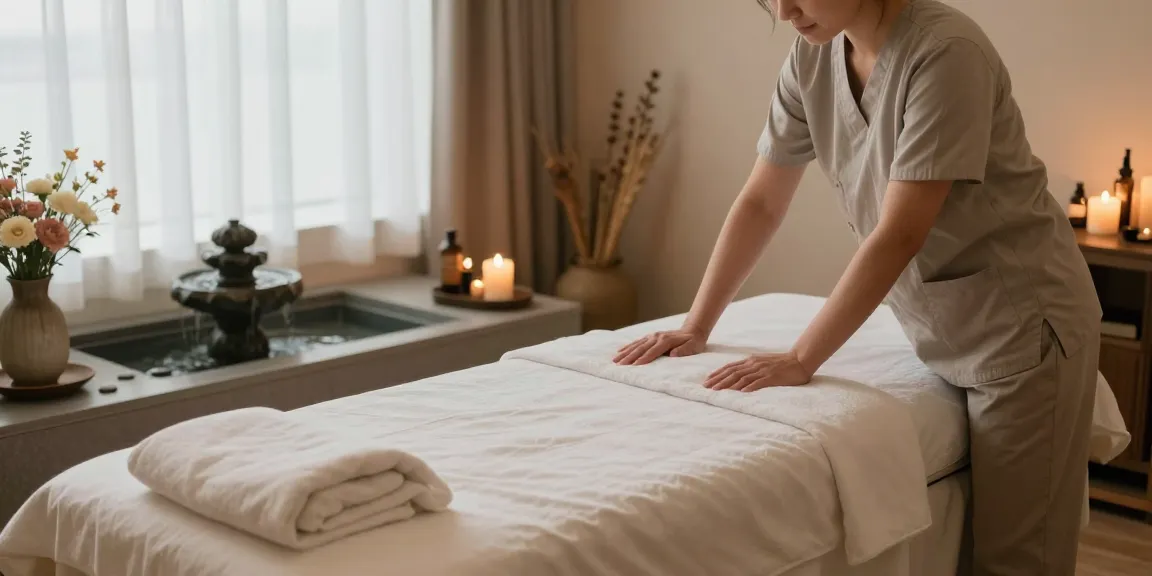 Relaxing 용인출장마사지 therapy room with calming ambiance and natural elements.