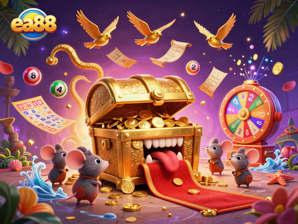 Win big with ea88 in this vibrant casino illustration featuring dynamic gaming elements.