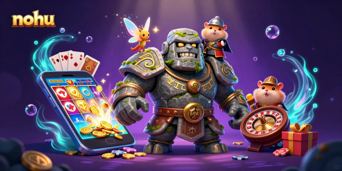 Experience big wins with nohu slots in this vibrant, detailed 3D casino illustration.