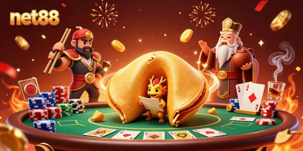 Experience thrilling moments at Net88 with a dynamic 3D scene filled with lively casino action.