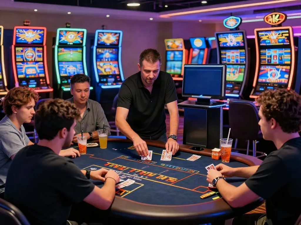 Engaging online gambling atmosphere at TA88 with diverse players at a live casino table.