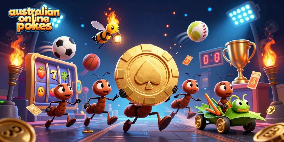 Engage with australian online pokies as playful ants execute a heist with colorful, dynamic casino elements.