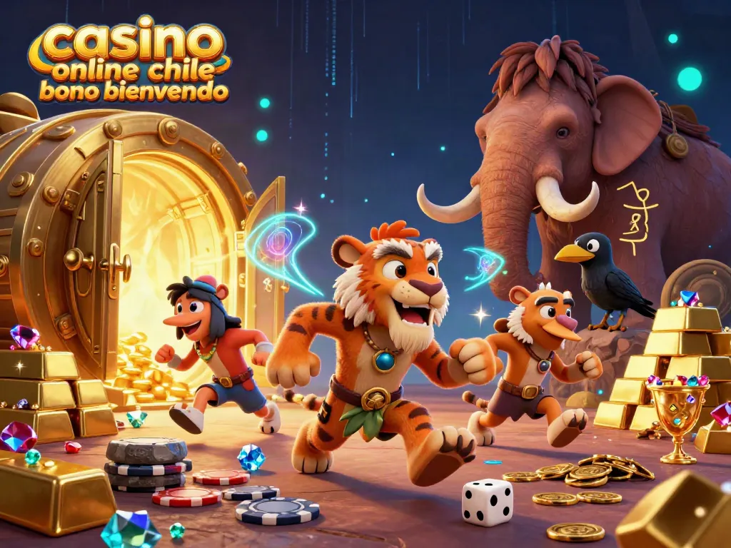 ¡Comparte la emoción del casino online chile bono bienvenida en esta ilustración vibrante y dinámica!