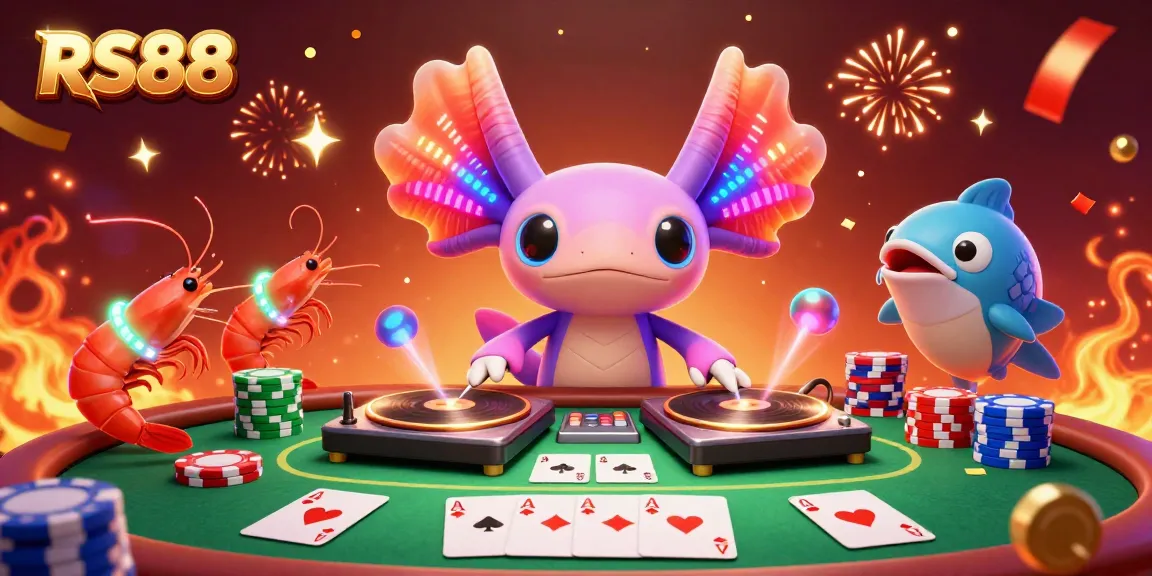 RS88 casino scene with an axolotl DJ and shrimp dancers creating vibrant energy.