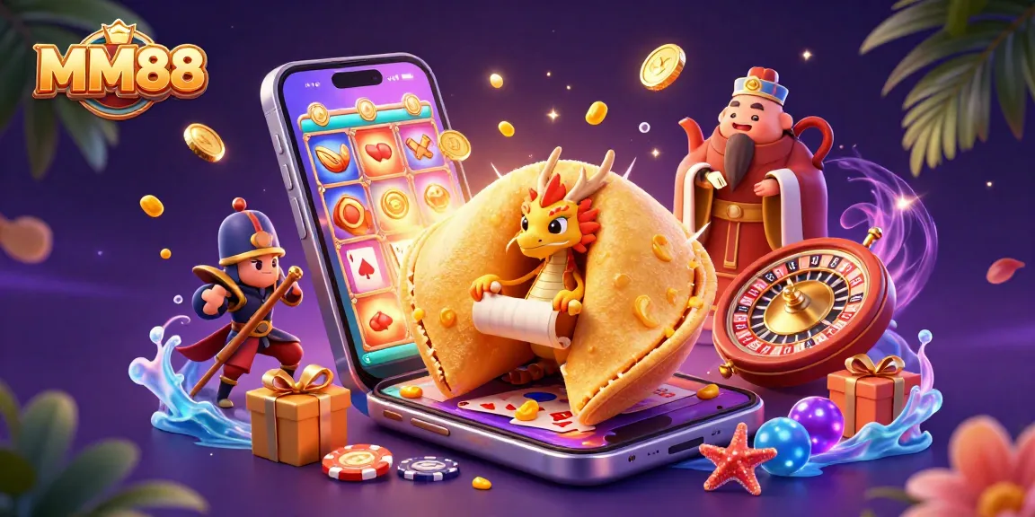 Experience thrilling gameplay at MM88 with a wise dragon, fortune cookie, and dynamic casino elements.