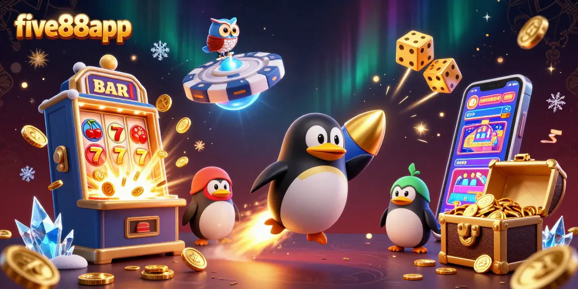 Win big at five88app with the golden penguin, jackpot slots, and casino excitement!