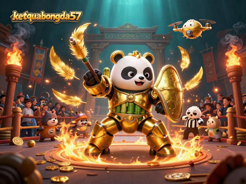 Engage in real-time soccer action with ketquabongda57, featuring a mech-suit panda and dynamic visual effects.