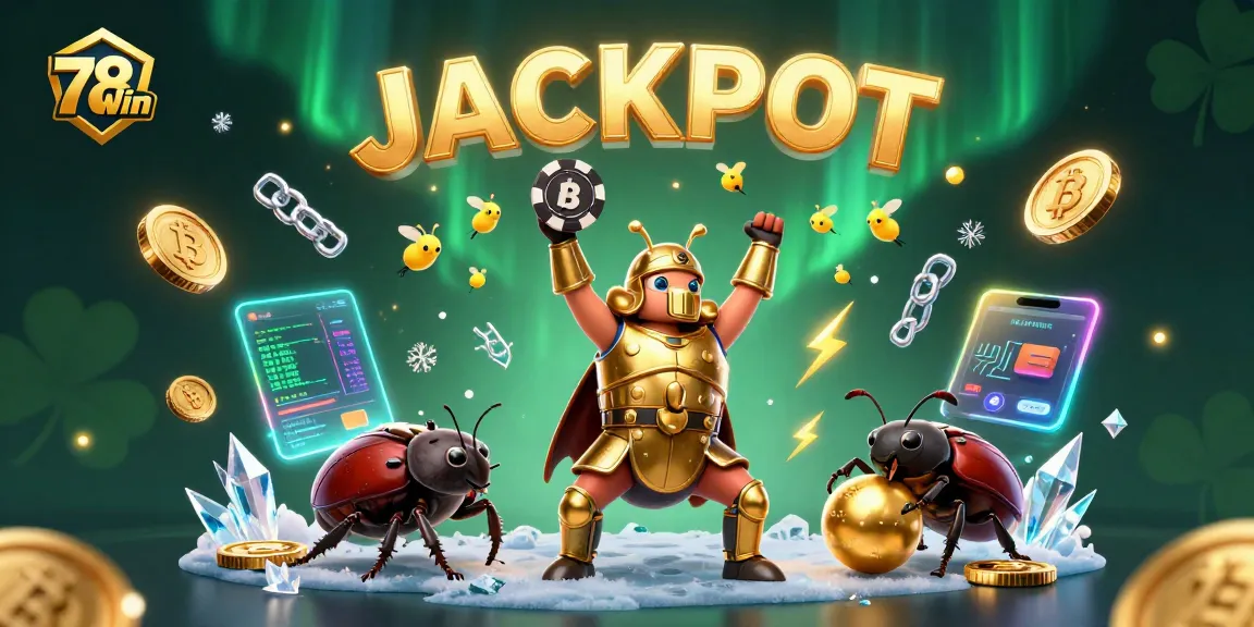78Win celebrates winning moments with 3D characters, Bitcoin and Ethereum, shining in a lively casino atmosphere.