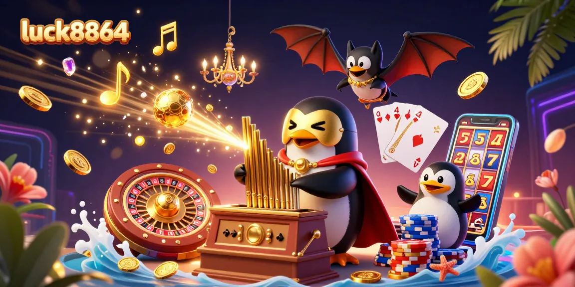 Experience the excitement of luck8864 as dynamic characters celebrate winning casino moments among cascading coins and vibrant gaming elements.