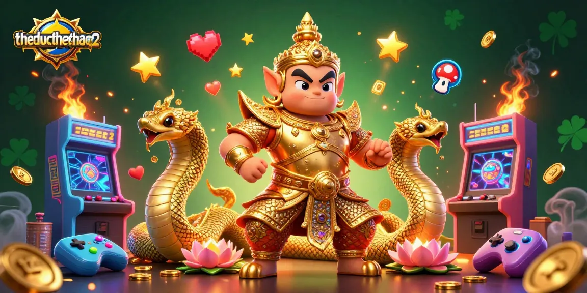 Experience thrilling gaming at theducthethaoq2 with a vibrant 3D casino scene featuring action-packed characters and glowing elements.