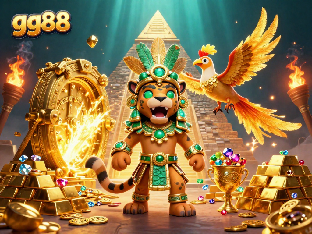 Join the adventure at gg88 with Mayan priest and treasures galore in this vibrant casino scene.