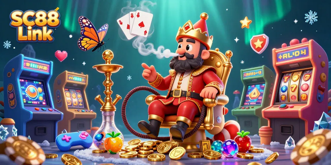 Experience thrilling gaming adventures with SC88 Link in a vibrant 3D casino illustration full of exciting elements.