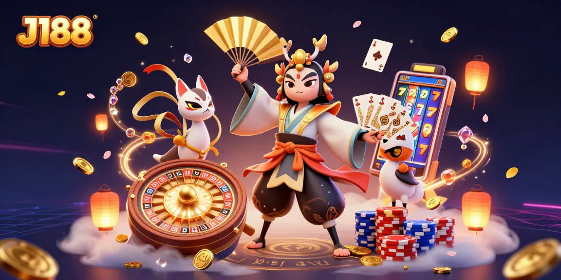 Experience exciting rewards with J188's vibrant casino game illustration filled with dynamic action.