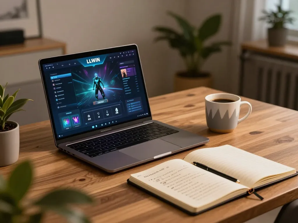 LLWIN online gaming setup showcasing gameplay strategy notes in a cozy home environment.
