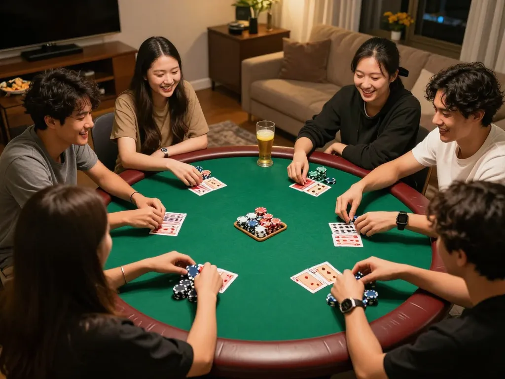 Cakhiatv hosts lively home poker night with friends enjoying cards and chips