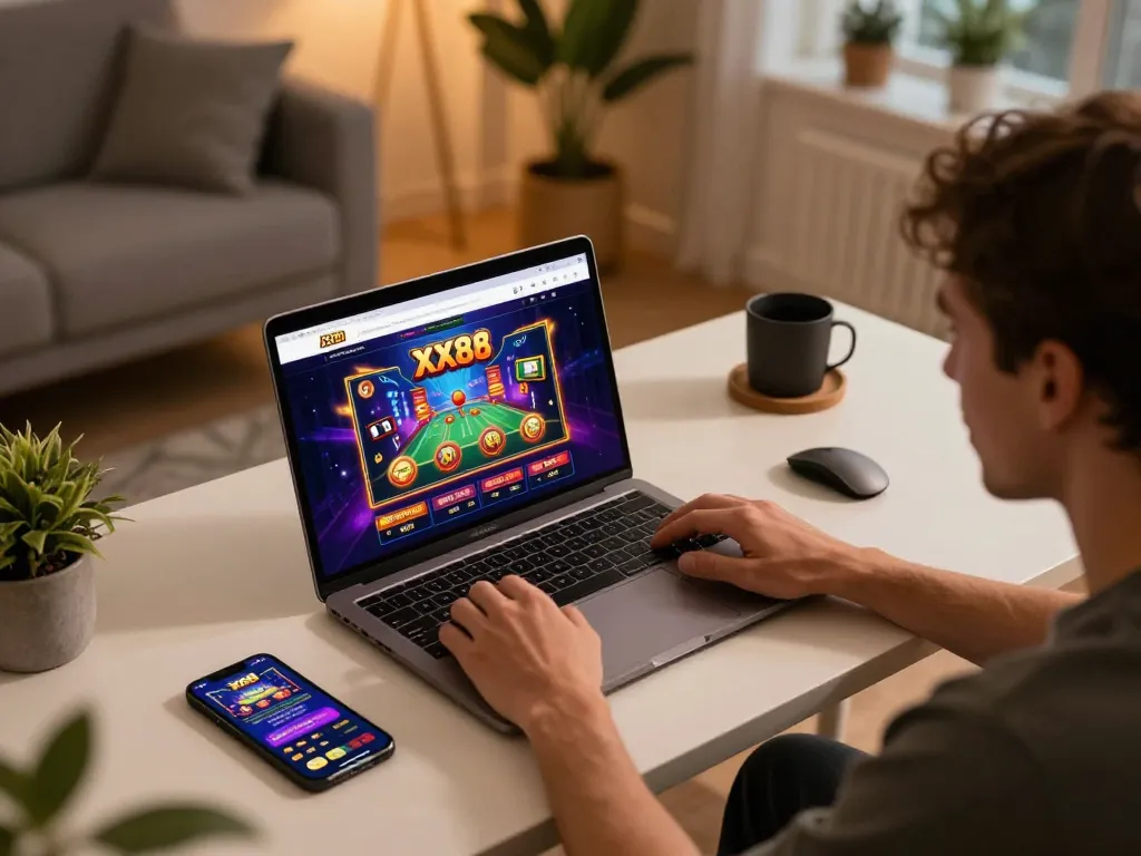 Watch exciting gameplay on XX88's online casino platform from a cozy home setup.