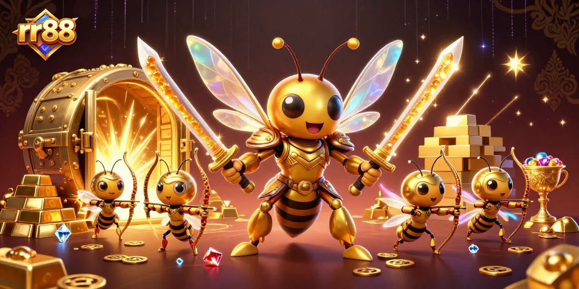 Experience vibrant gaming excitement with the rr88 casino featuring golden treasure and 3D characters.