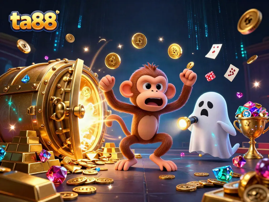 Experience thrilling action with ta88 as a mischievous poltergeist monkey juggles gold in a haunted casino.