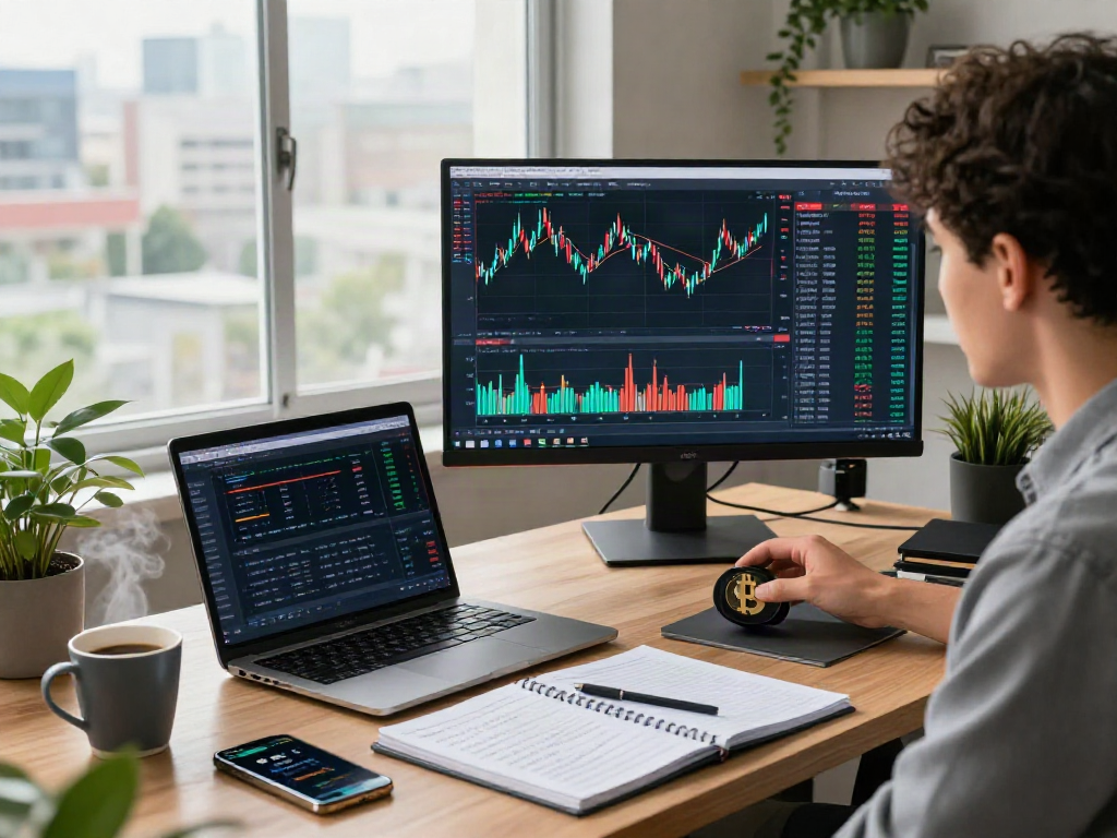 Gráfica de precio bitcoin en pantalla de ordenador mostrando tendencias de mercado.