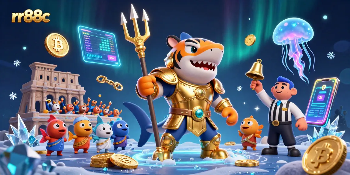 Bet on rr88c with thrilling underwater action featuring a tiger shark and vibrant crypto elements.