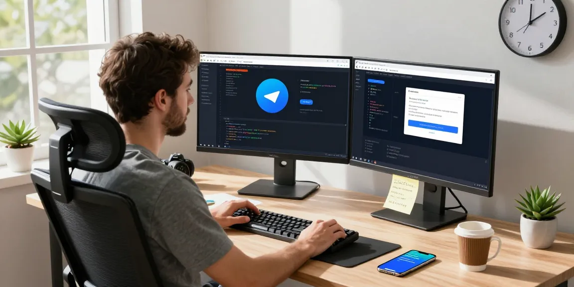 Explore Telegram网页版 in a modern tech workspace, showcasing a developer's experience.