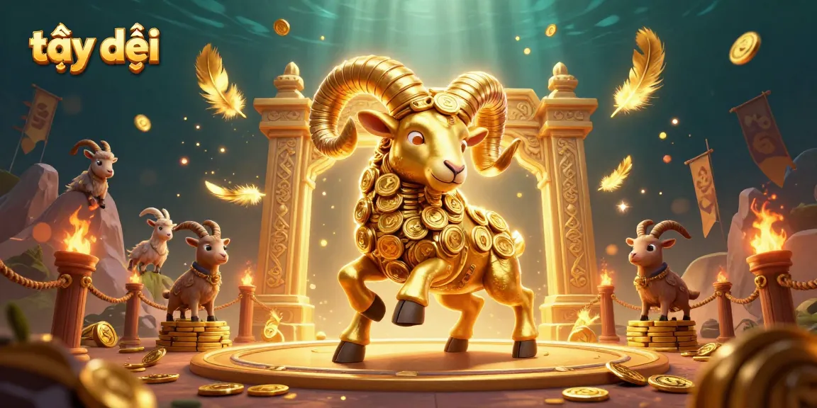 Bet on casino adventures at tại đây with a dynamic 3D illustration featuring golden ram and betting tokens.