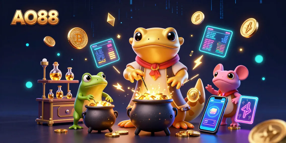 Engage with AO88's vibrant crypto casino realm featuring gold alchemy and digital elements.
