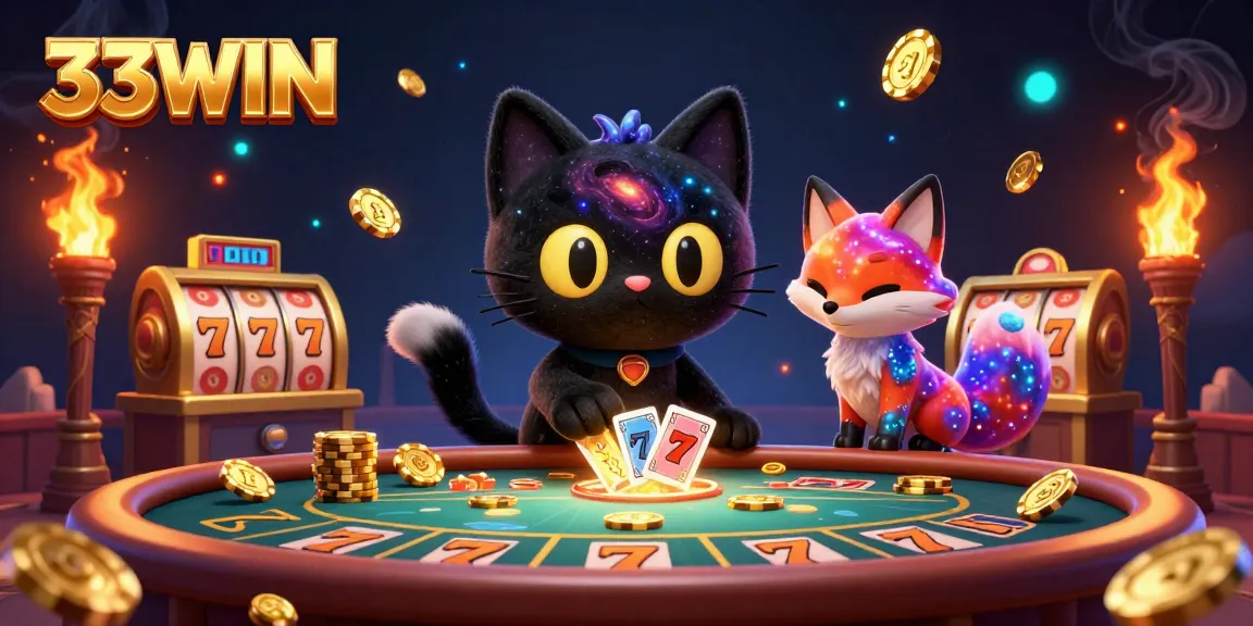 Engage with exciting casino games at 33WIN featuring a cosmic scene with colorful characters and dynamic gaming elements.