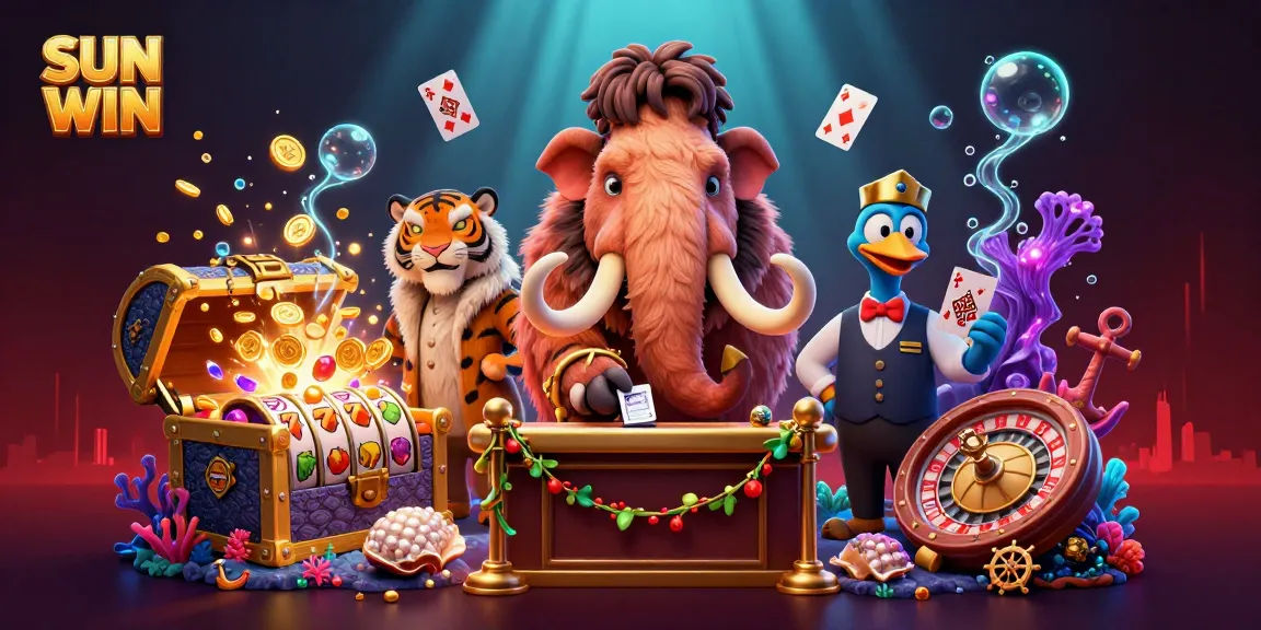 Experience the vibrant SUN WIN casino scene featuring a mammoth bouncer and dynamic characters.