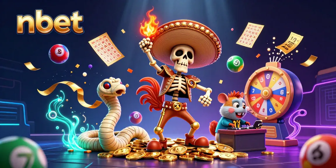Experience the thrill of nbet with lively characters and vibrant gambling elements in an engaging illustration.