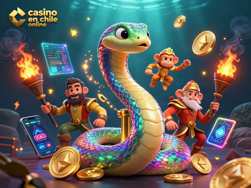 Juega en el casino en línea en Chile y gira tragamonedas rodeado de elementos mágicos y monedas de criptomonedas.