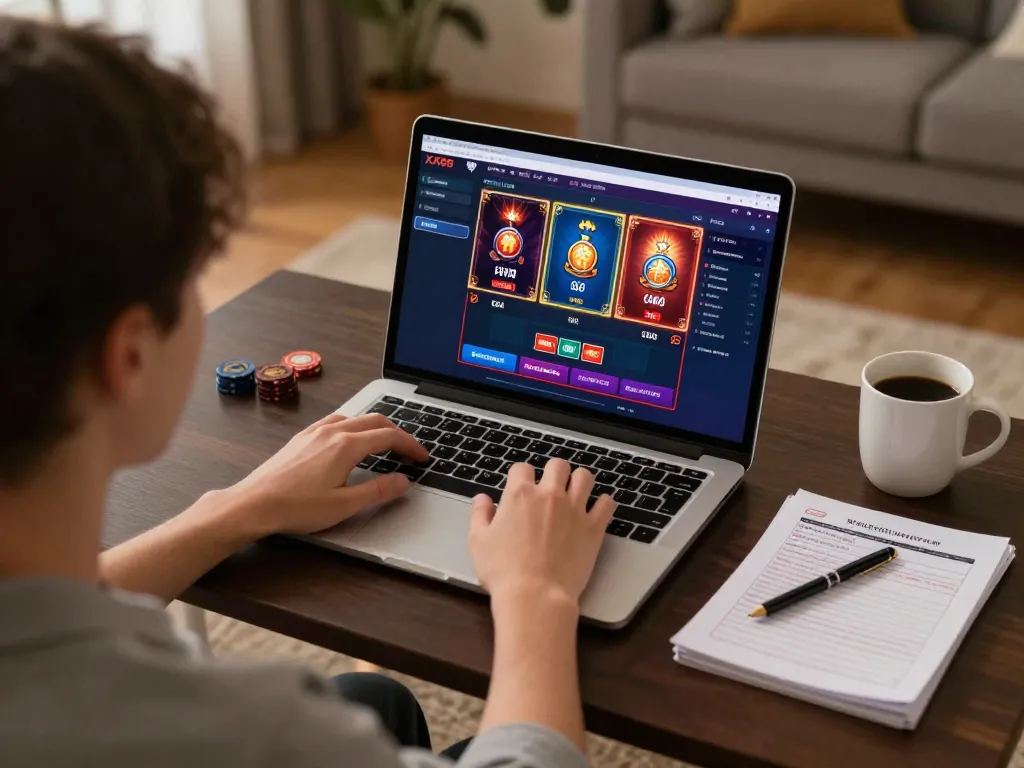 Player engaging with poker games on XX88 online platform in a cozy home setup