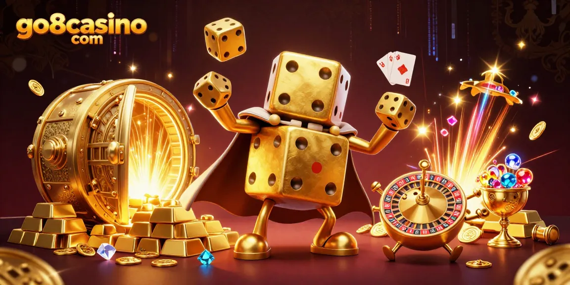 Engage in thrilling gaming at go8casino com with a vibrant, dynamic 3D casino scene.