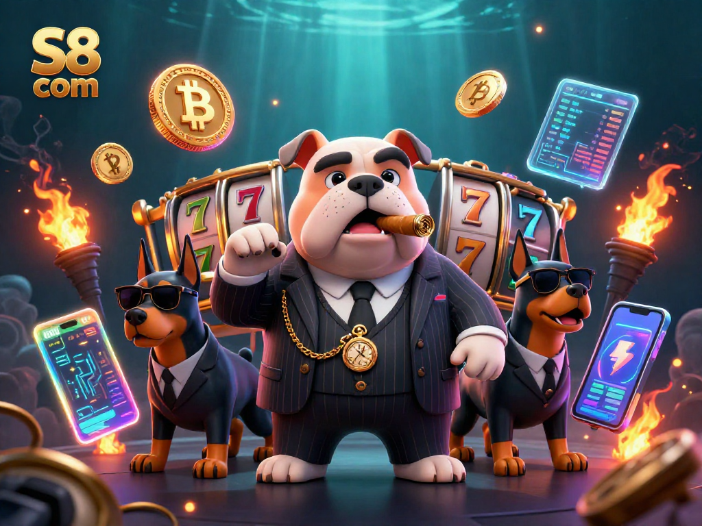 Experience exciting gaming at S8 com while spinning slots with cartoon characters and crypto elements.