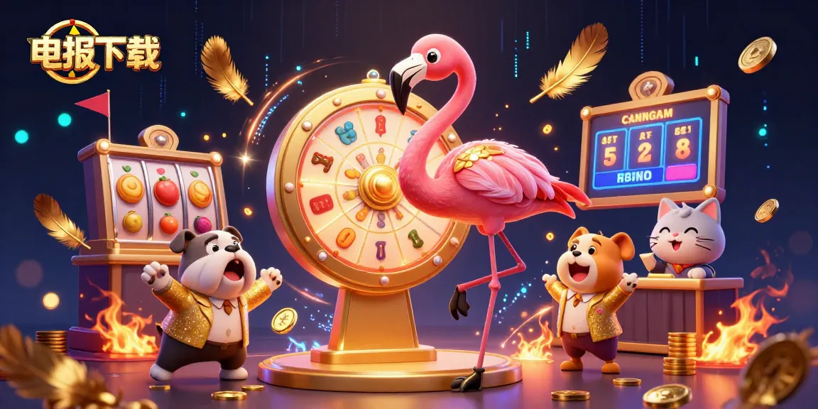 在这幅充满活力元素的电报下载赌场主题插图中，兴奋地旋转金色奖轮。