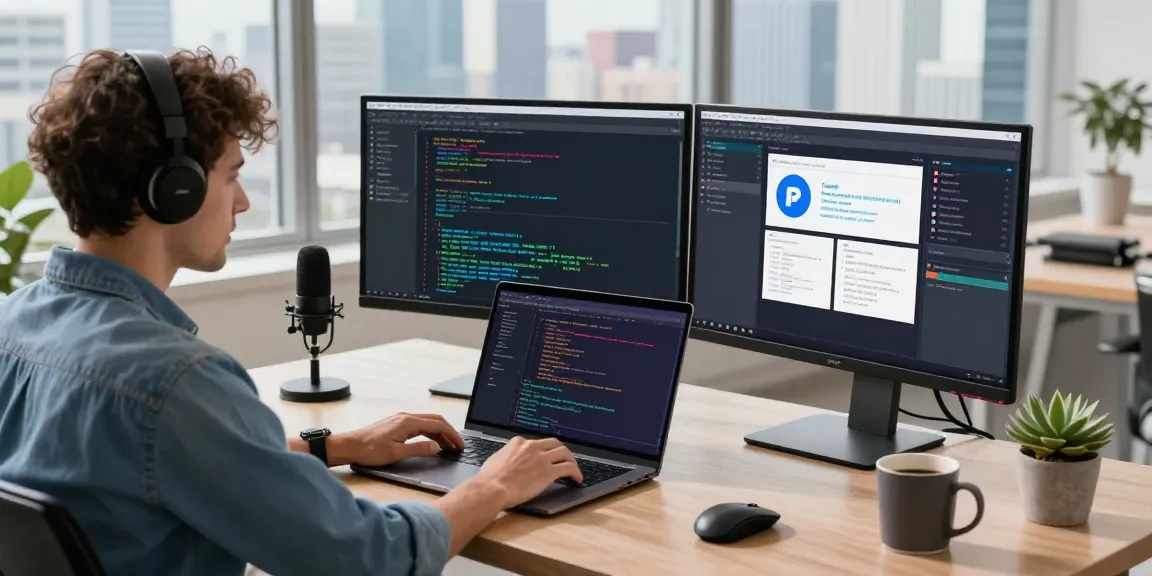 Developer coding in a modern workspace, highlighting WPS Official Website tools and collaboration.