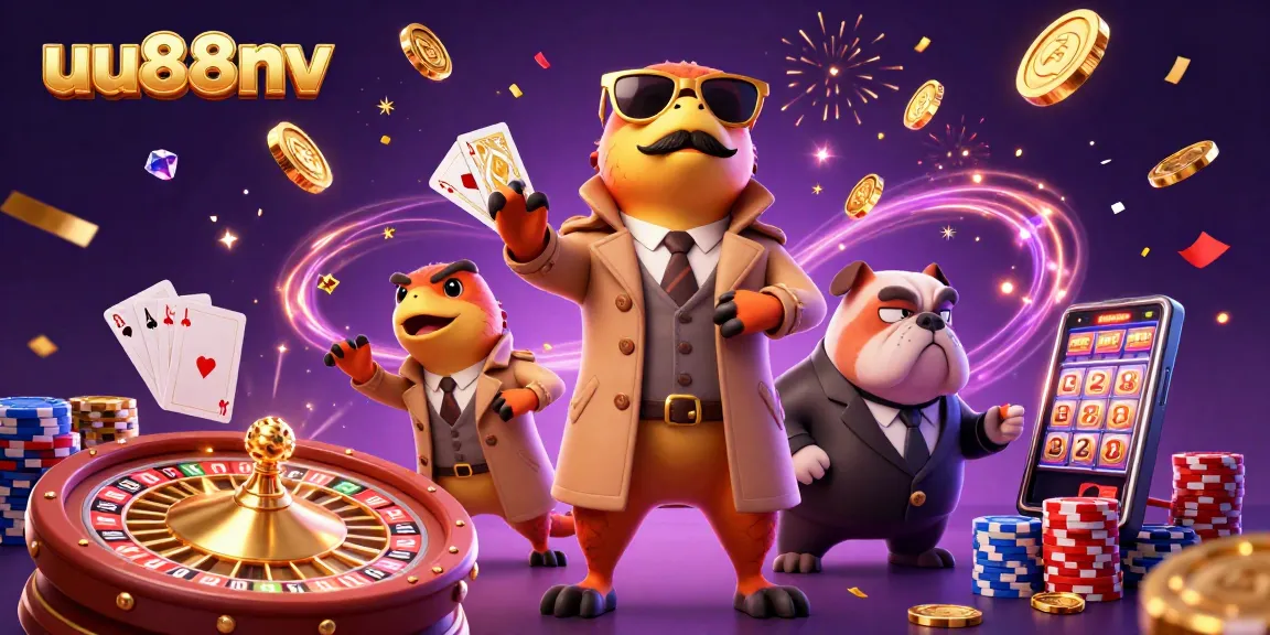 Immerse yourself in the vibrant uu88nv casino scene with raptors and a bulldog bouncer amidst golden coins.
